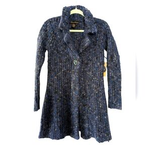 Blue Wool Alpaca Longline Cardigan Sweater